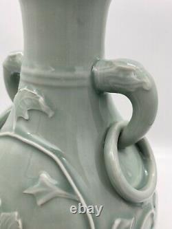 Vintage large Chinese vase caledon green handles
