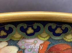 Vtg 19th C. Chinese Cloisonne Enamel Flowers Large 15 In Width Plate Wood Stand