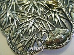 Wang Hing Large Sterling Silver Antique Chinese Belt Buckle Bamboo Design WH 90