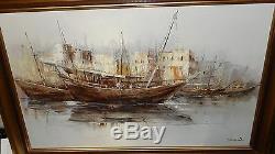 Young Woo Chinese Fishing Port Scene Large Original Oil On Canvas Painting