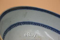 11 Grand 18 C. Antique Porcelaine Chinoise Bleue Et Blanche Avec Gilt Peint Bowl