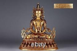 12.6 Très grande statue de Bouddha en bronze doré chinois tibétain antique avec marque YongLe