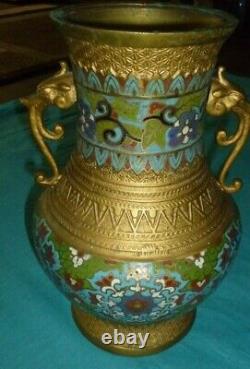 12 Grande Antique République Chinoise Période Cloisonne Vase Brass Lu