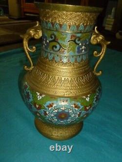 12 Grande Antique République Chinoise Période Cloisonne Vase Brass Lu