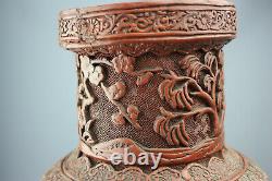 1736-1795 Grand Vase Chinois Cinnabar Lacquer Qianlong Period Antique Rouleau