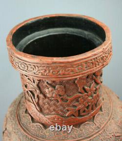 1736-1795 Grand Vase Chinois Cinnabar Lacquer Qianlong Period Antique Rouleau