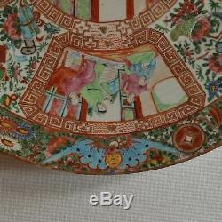 18.5 Grand Antique Porcelaine Chinoise Famille Rose Canton Plateau 18.5 Diamètre