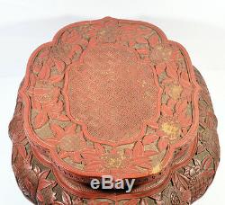 18 C. Antique Grande Table Laque De Chine Cinabre Stand Vase Bol Bois