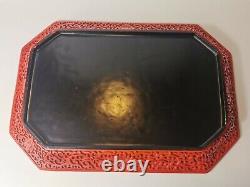 19/20ème Siècle Chinese Carved Red Lacquer Grande Plaque #23