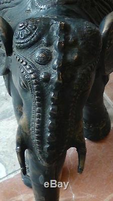 19c Antique Chinois Très Grand Bronze Statue D'éléphant D'ornement