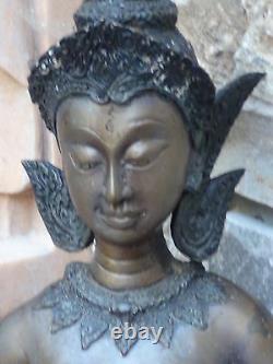 19c Antique Grand 28h Chinois Statue En Bronze De Quan Yin