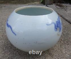 19e C. Porcelaine Chinoise Bleu Et Blanc Grande Brosse Laver / Bol Avec Dragon