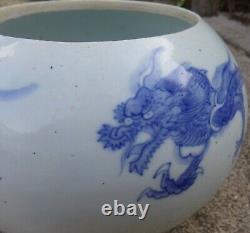 19e C. Porcelaine Chinoise Bleu Et Blanc Grande Brosse Laver / Bol Avec Dragon