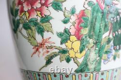 19ème Siècle Porcelaine Chinoise Ancienne Peinte À La Main Oiseaux & Fleurs Grand Vase