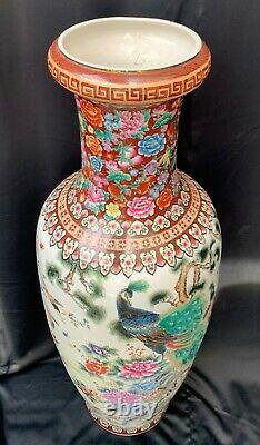 1.37 M Vase Très Grand Vintage En Porcelaine Peint Oriental