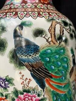 1.37 M Vase Très Grand Vintage En Porcelaine Peint Oriental