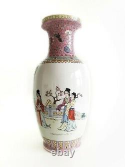 1 De 2 Antique Chinese Famille Rose Peint À La Main Porcelaine Vase Grand