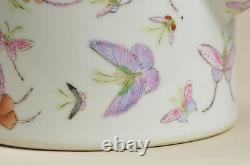 20ème Vtg Fine Chinois Prc Fencai Cent Papillon Grande Théière En Porcelaine