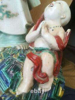 26.3 Grand Porcelaine Chinoise De Grande Taille Guan Yin Avec Statue Figurine Enfant 7kg