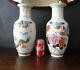 2x (paire) Grands Vases Chinois Famille Rose Avec Dragon, Phénix Et Pivoines H37cm