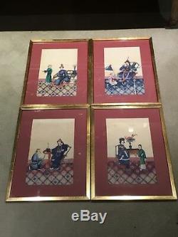 4 Grandes Peintures Encadré Antique Chinese Rice Paper, Pith