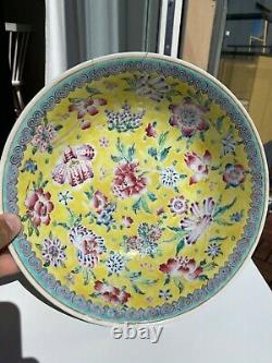 A Antique Large Chinese Famille Rose Plate-bowl Flowers Motive Fin 19ème C Tôt