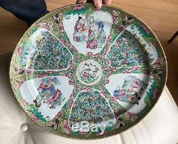 Agréable! Grand 19ème Siècle Chinois Rose Medallion Peint À La Main Porcelaine Assiette