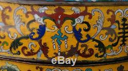 Ancienne Grande Boîte Couverte En Cloisonne 16d Chinoise Avec Un Insert Dragon Jade Dans Le Couvercle N ° 2