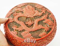 Ancienne Grande Lacquer Chinoise Cinnabar Box Bol Bois Dragon 5 Griffes