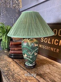 Ancienne Lampe De Table De Balustre En Céramique Chinoise Vintage Vert Large Country House
