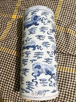 Anciens dragons chinois lourds grand support de canne / parapluie peint à la main précoce
