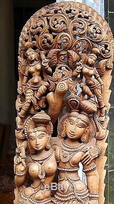 Antique18c- 19c Asie Du Sud Grand Temple En Bois À L'échelle Sculpture Percée 61h
