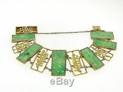 Antique 14k Solid Gold Chinese Grand Sculpté À La Main Jade Bracelet Wide Lien
