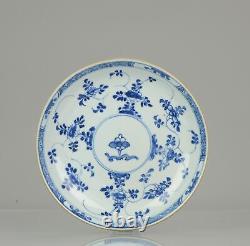 Antique 1700-1722 Période Kangxi Porcelaine Chinoise Plate Fleurs Non Marquée