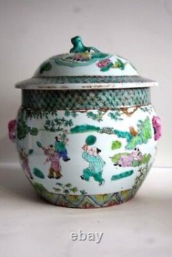 Antique 18-19 C Chinois Famille Rose Grand Pot Avec Poignées Elephant / Marqué