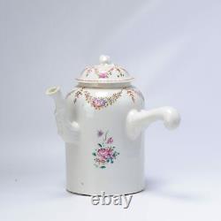 Antique 18ème C Grand Pot De Chocolat Armorial Qing Chinese Porcelaine Chine De C