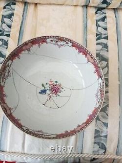 Antique 19c Grand Bol Chinois De Porcelaine 27cm Pour La Restauration