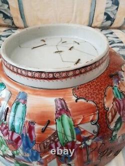 Antique 19c Grand Bol Chinois De Porcelaine 27cm Pour La Restauration