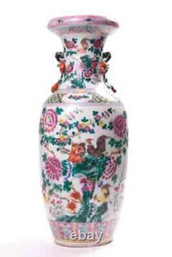 Antique 19ème Original Chinois Décoratif Grande Porcelaine Vase Famille Rose 57 CM