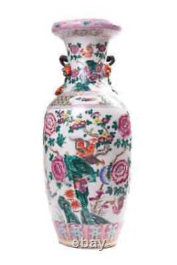 Antique 19ème Original Chinois Décoratif Grande Porcelaine Vase Famille Rose 57 CM