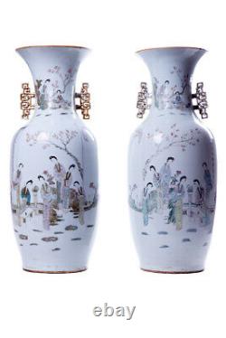 Antique 19ème Original Rare Chinois Vases En Porcelaine Famille Rose 58,5 CM