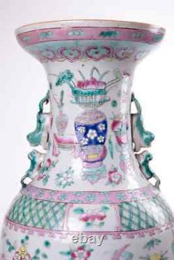 Antique 19ème Original Rare Grand Chinese Porcelaine Vase Famille Rose 61