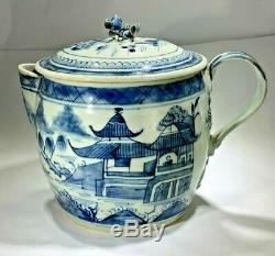 Antique 19ème Siècle Grand Petit Pot Canton Spout Thé En Porcelaine