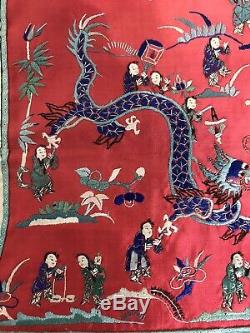 Antique C19th Grl Chinois En Soie Brodée Bannière Textiles Mariage Éponte