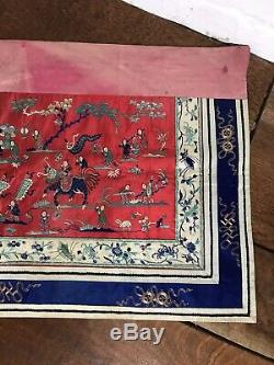 Antique C19th Grl Chinois En Soie Brodée Bannière Textiles Mariage Éponte