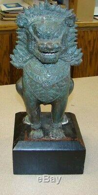 Antique Cambodge Asiatique Chinois Khmer Lion Foo Chien-bronze Métal-grand-bouddhiste