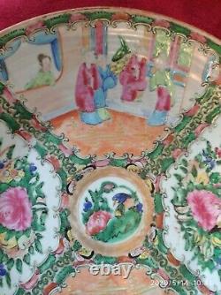 Antique Cantonais D29cm Grande Plaque Murale Porcelaine Chinoise