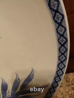 Antique Chinese Bleu Et Blanc Grande Assiette 16 Platter Bambou Exportation Chinoise