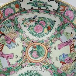 Antique Chinese Famille Rose Médaillon Canton Porcelaine Bol Grand 9,5 Dia