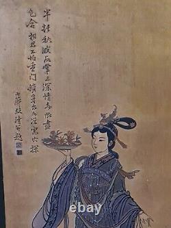 Antique Chinese / Japonaise Laqué Chineserie Grand Panneau Décoratif Signé